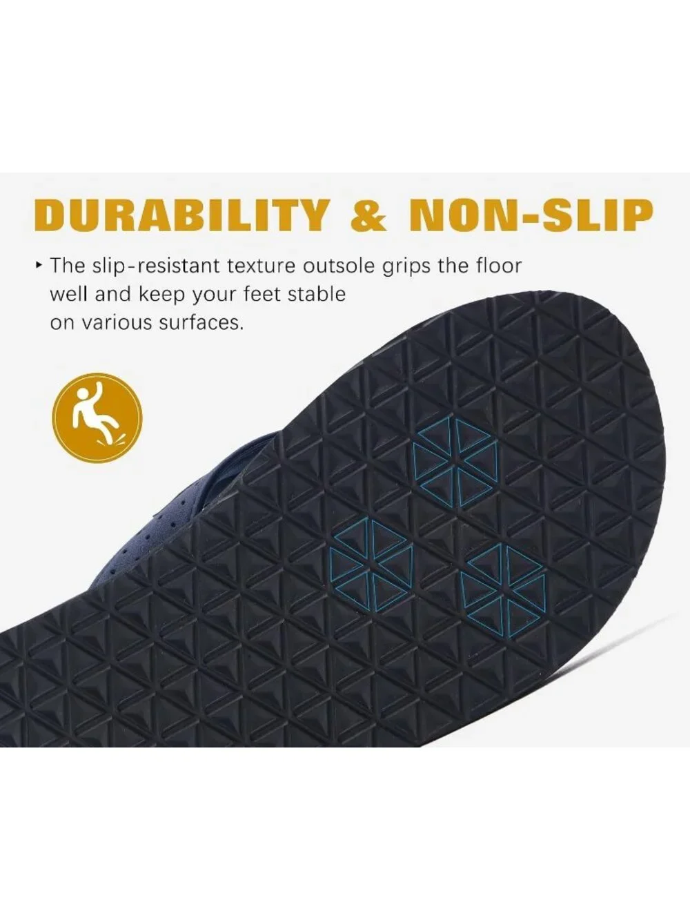 Men's Blue Yoga Mat Leather Flip Flops Slip On Indoor Outdoor Sandal Slipper